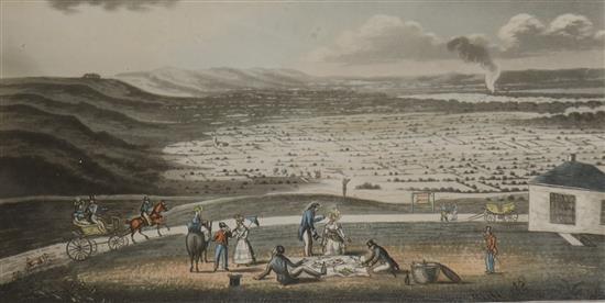 J Bruce, coloured aquatint, The Dyke Hill, near Brighton, published 1832, overall 18 x 28cm